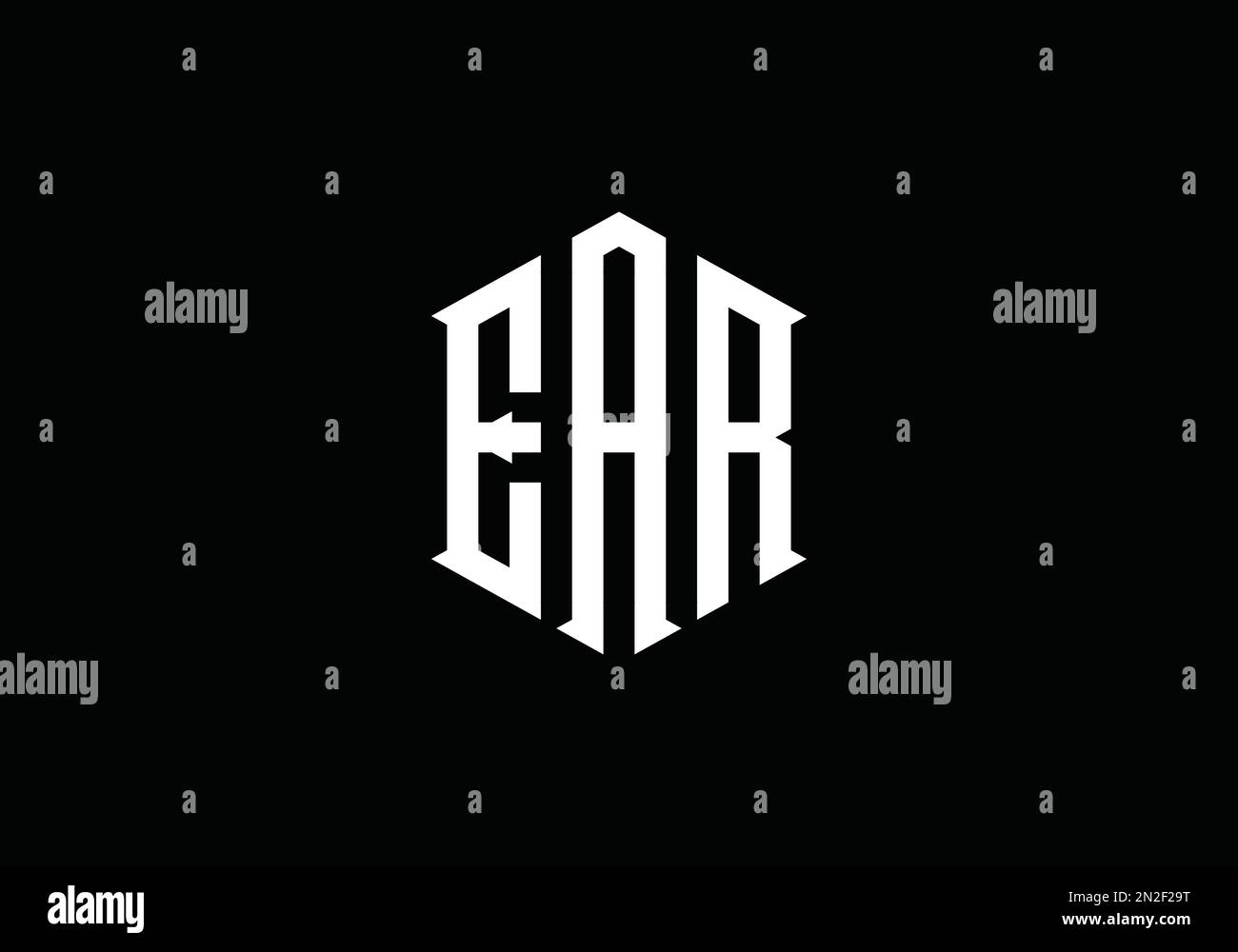 Vorlage für das Monogramm-Vektor-Logo des Alphabet EAR-Zeichens auf weißem und schwarzem Hintergrund Stock Vektor