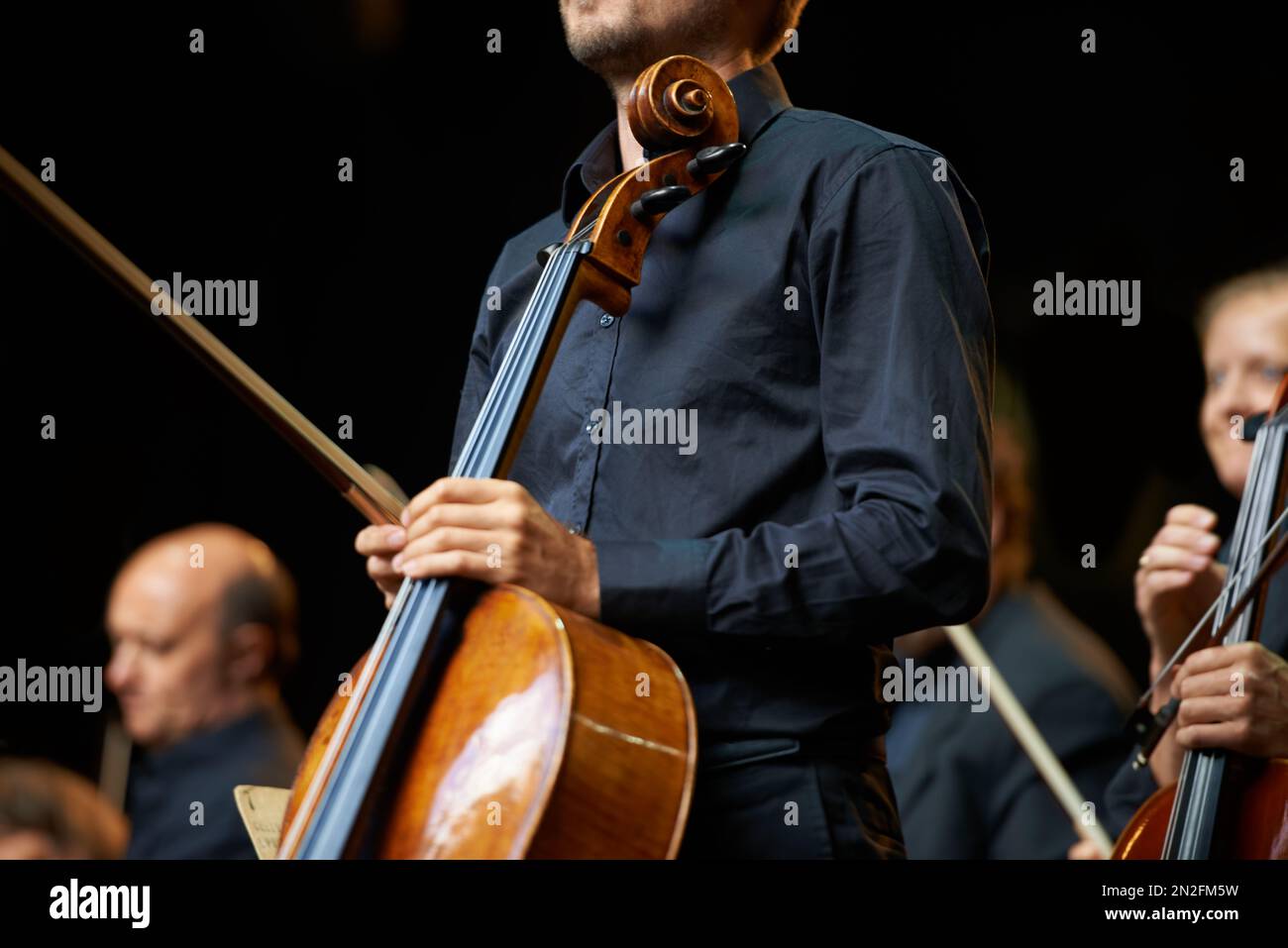 Sie hat Talent. Ein Musiker bei einem Orchesterkonzert. Stockfoto