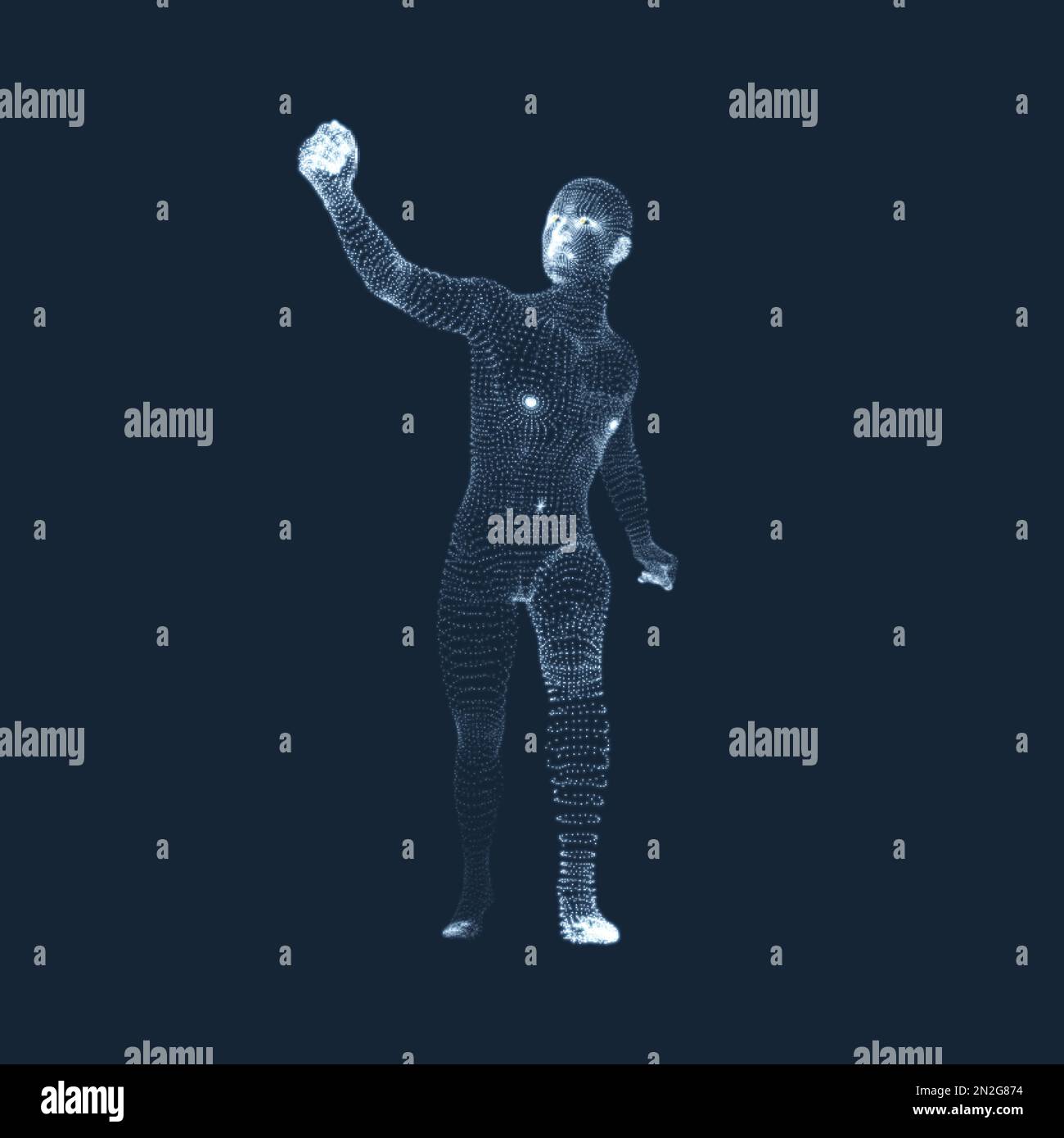 Walking Man. Menschen mit Arm nach oben. Silhouette für Sport Meisterschaft. Den Sieg feiern. 3D-Modell des Menschen. Vector Illustration. Stock Vektor