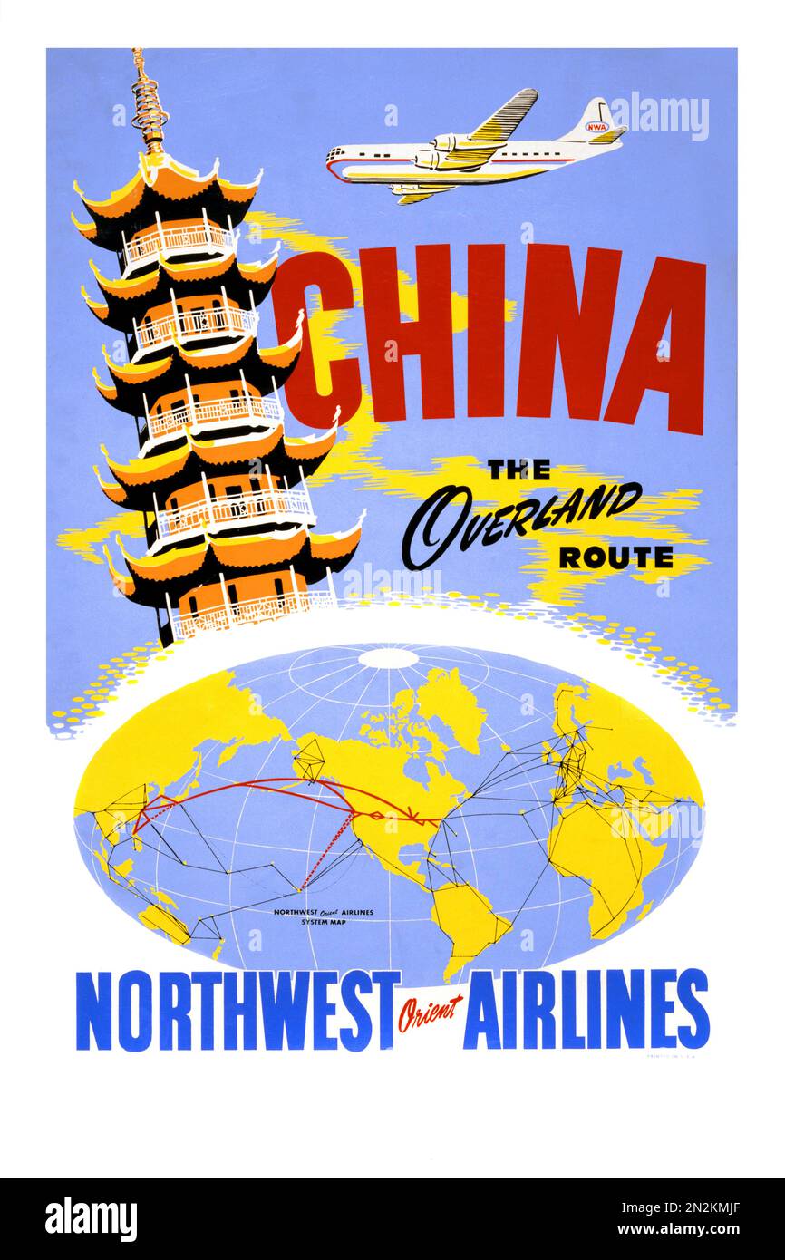 China, die Landstraße. Northwest Orient Airlines. Künstler unbekannt. Poster veröffentlicht 1950 Stockfoto