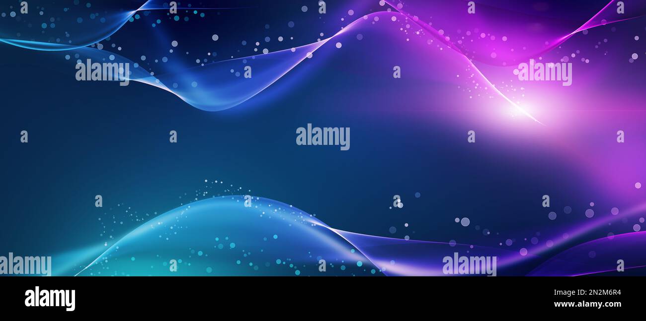Kreative abstrakte Bannerdarstellung. Blaue, perlfarbene, flüssige Wellen. Spektrumsfluss für Branding, Banner, Grafikdesign. Musik, Energie, freier Raum Stockfoto