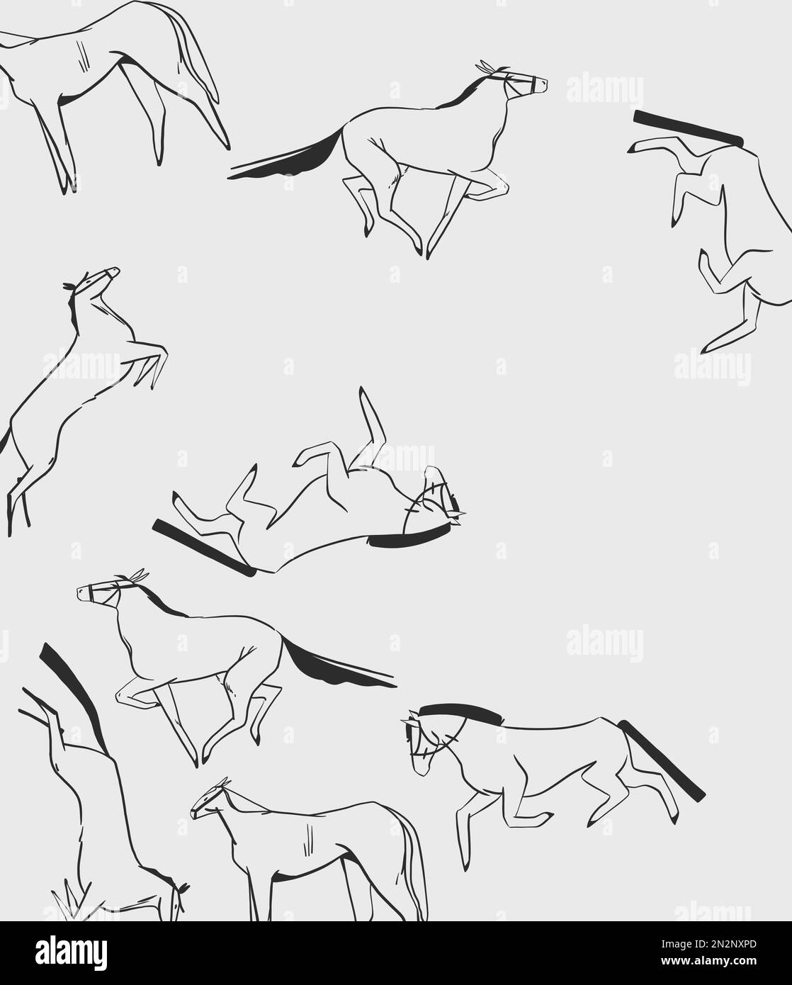 Handgezeichnete abstrakte Vektor Grafik Cliparts Illustration boho Land Pferde Komposition.Wild Western Design.Bohemian wilden Westen zeitgenössische Kunst.Cowboy Stock Vektor