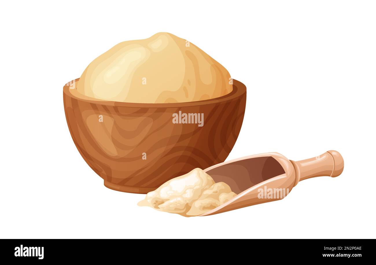 Frischer Rohteig zum Backen. Hausgemachtes, leckeres Brot. Karikatur aus hölzernen Küchen-Rollnadeln. Vektordarstellung für Menü, Café, Restaurant Stock Vektor