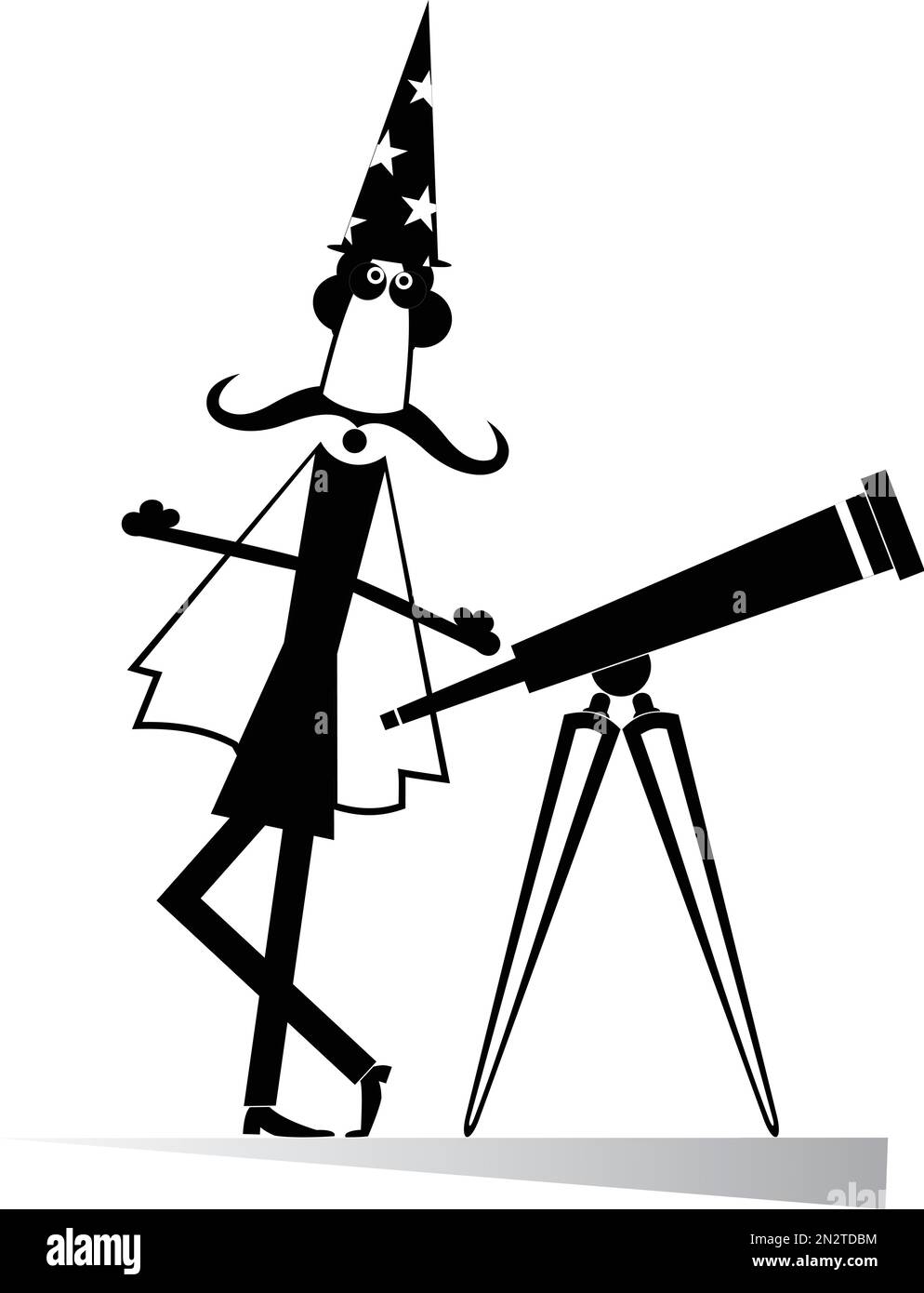 Cartoon-Sterngucker mit isoliertem Teleskop. Lustiger Astronom mit Teleskop Stock Vektor