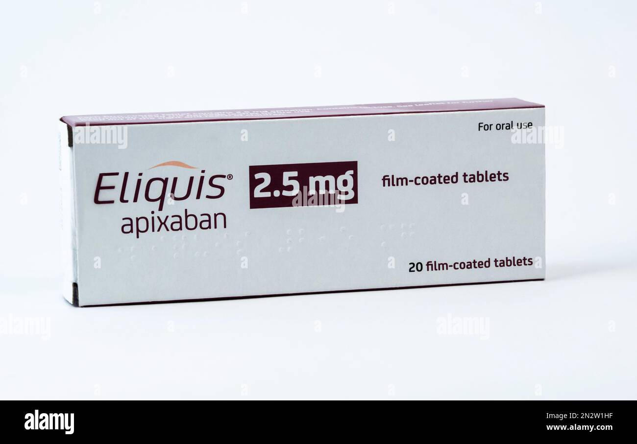 Eliquis (Apixaban) ist ein direkt wirkendes orales Antikoagulans Stockfoto