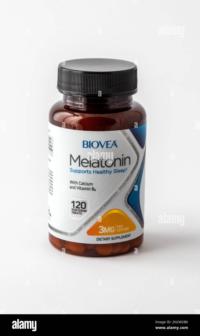 Melatonin-Tabletten Stockfoto