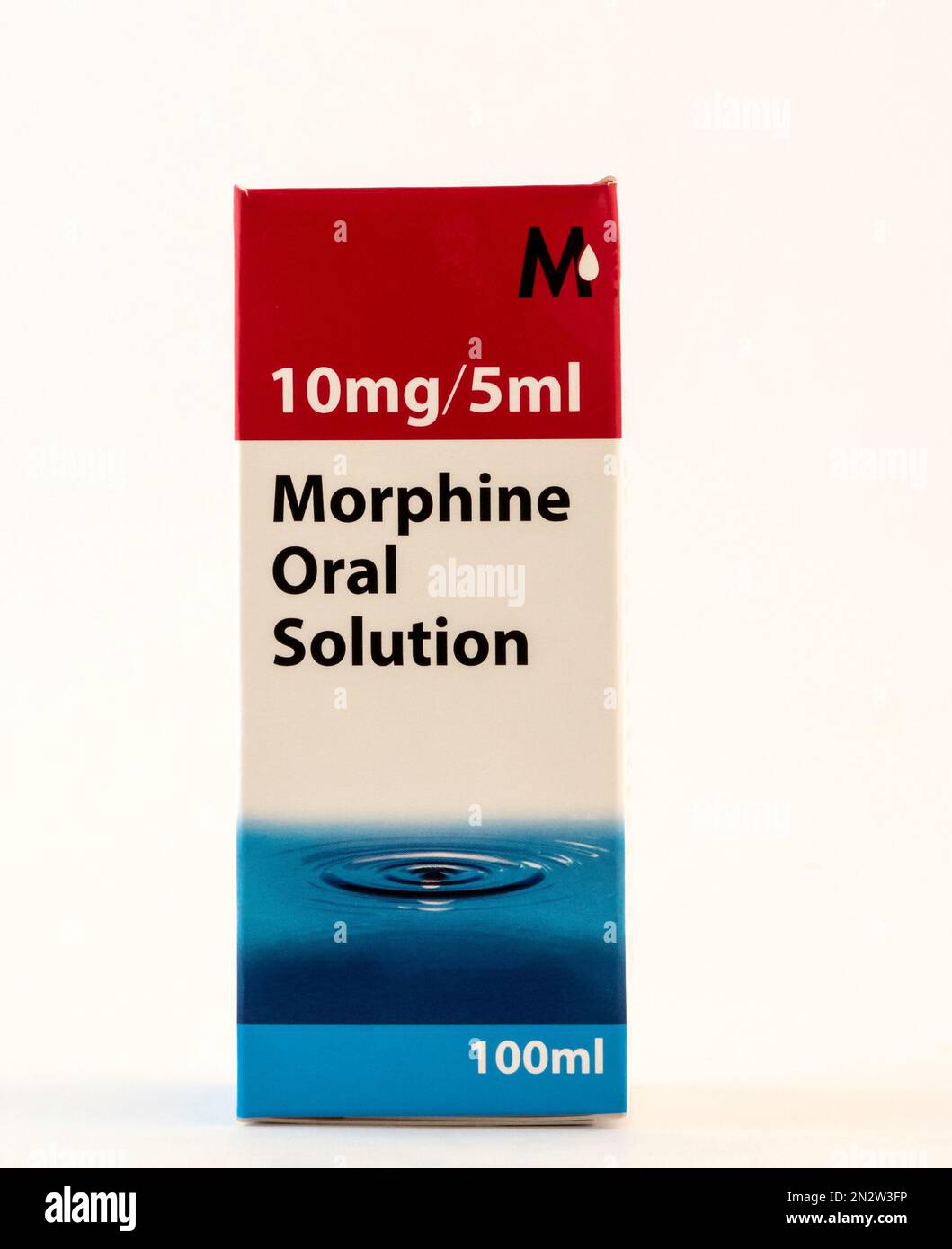 Morphin Lösung zum Einnehmen. Verschreibungspflichtige Medikamente bei starken Schmerzen. Stockfoto