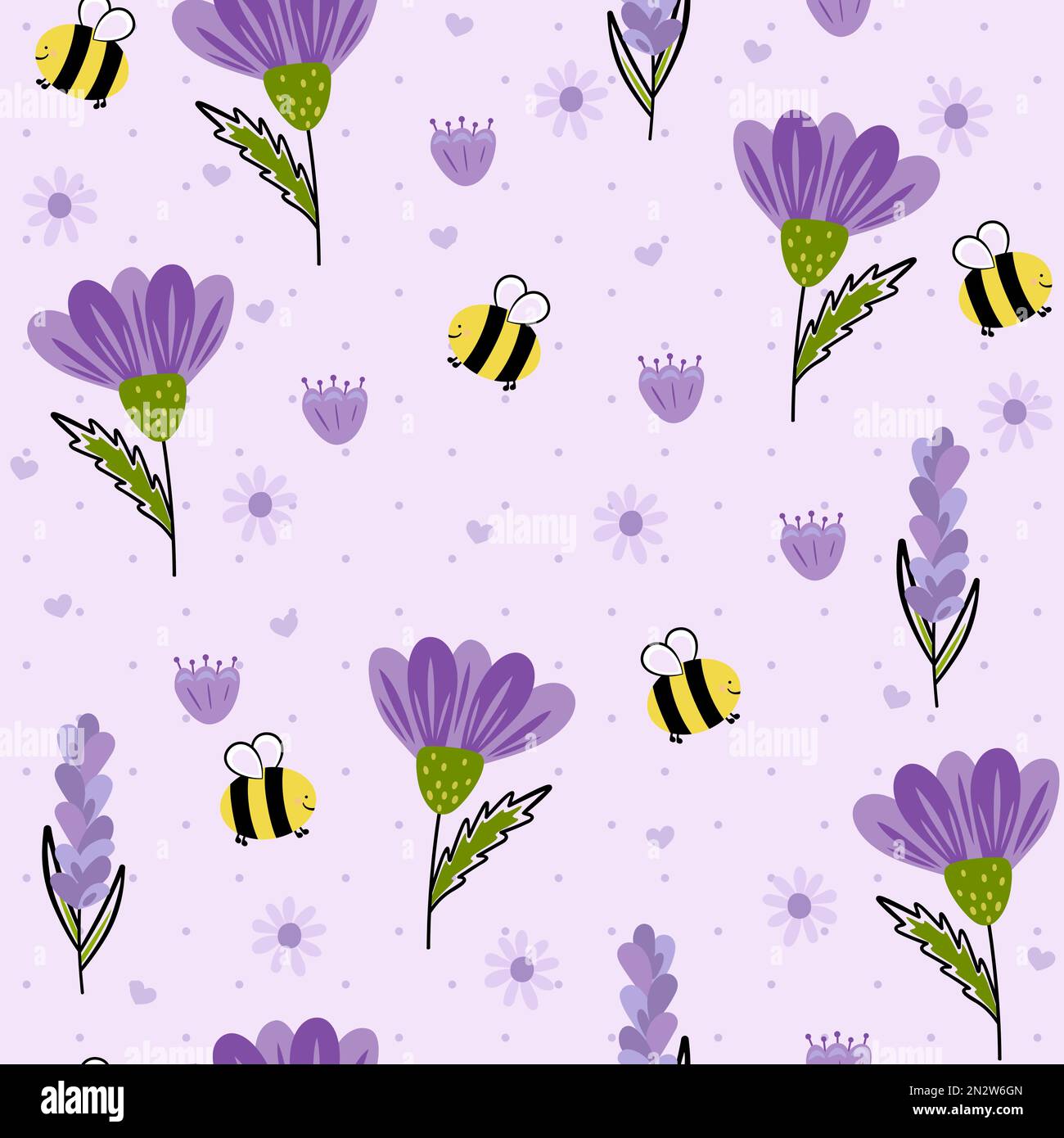 Lila Blumen und Bienenstil Stock Vektor