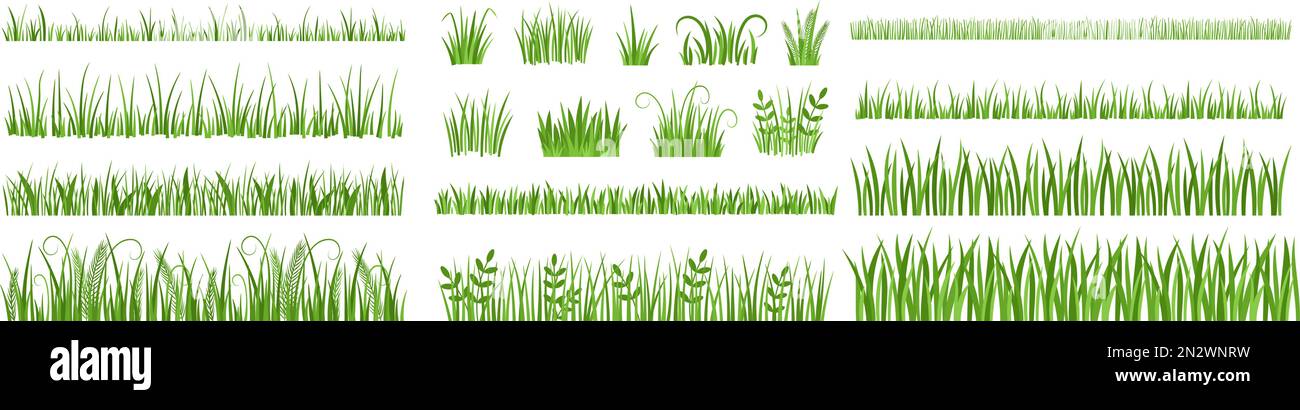 Cartoon-Grasblätter. Grüngras, Grassilhouetten und natürliche Vektorenform im Frühlingsgarten Stock Vektor