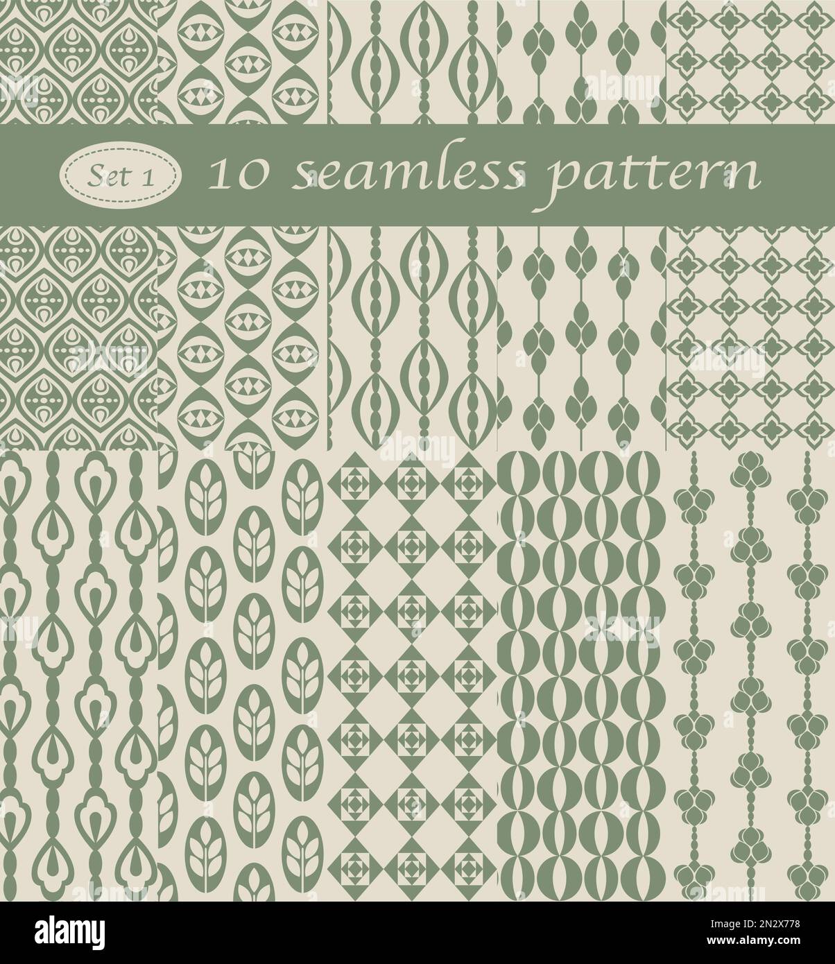 Set von 10 geometrisches nahtlosen Muster, Sechzigerjahre, Designelement, Gestaltungselement, Hintergrund Stock Vektor