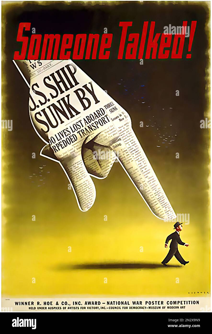 Jemand Muss Reden! - 2. Weltkrieg - US-Propaganda-Poster Stockfoto