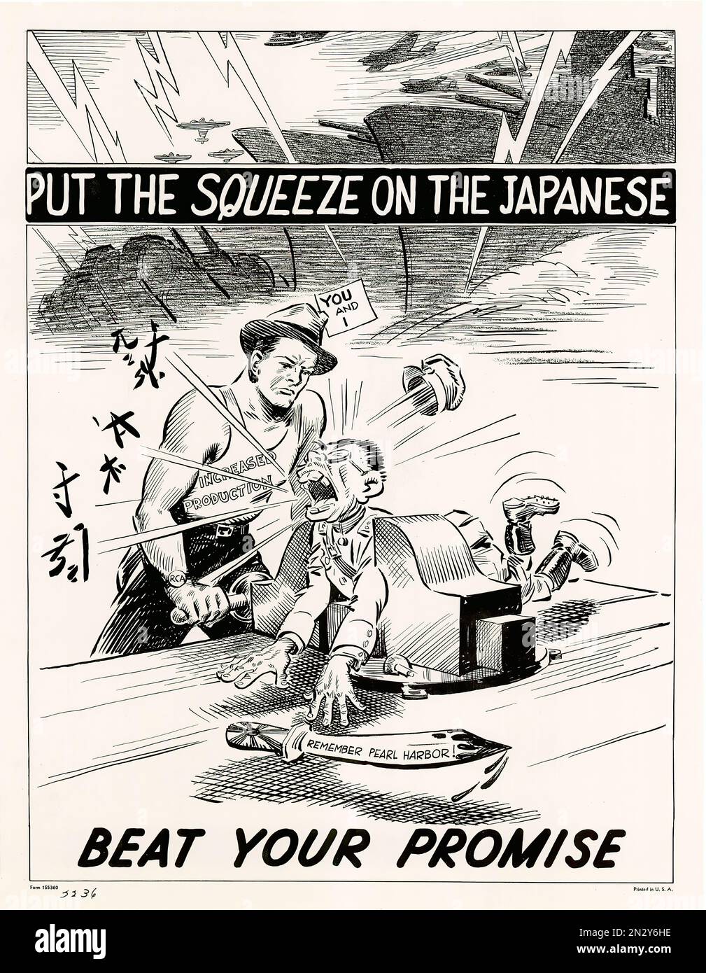Lass die Japaner in Ruhe! Der zweite Weltkrieg. Comic-Propaganda-Poster Stockfoto
