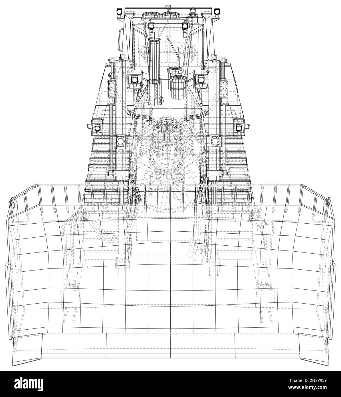 Lader oder Bulldozer. Abbildung des Baggervektors. Drahtmodelllinie isoliert. Vektordarstellung von 3D Stock Vektor