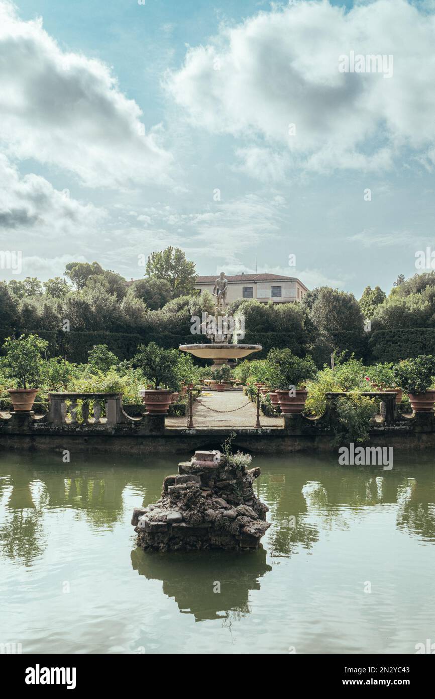 Brunnen in den Boboli-Gärten Pitti Florence Stockfoto