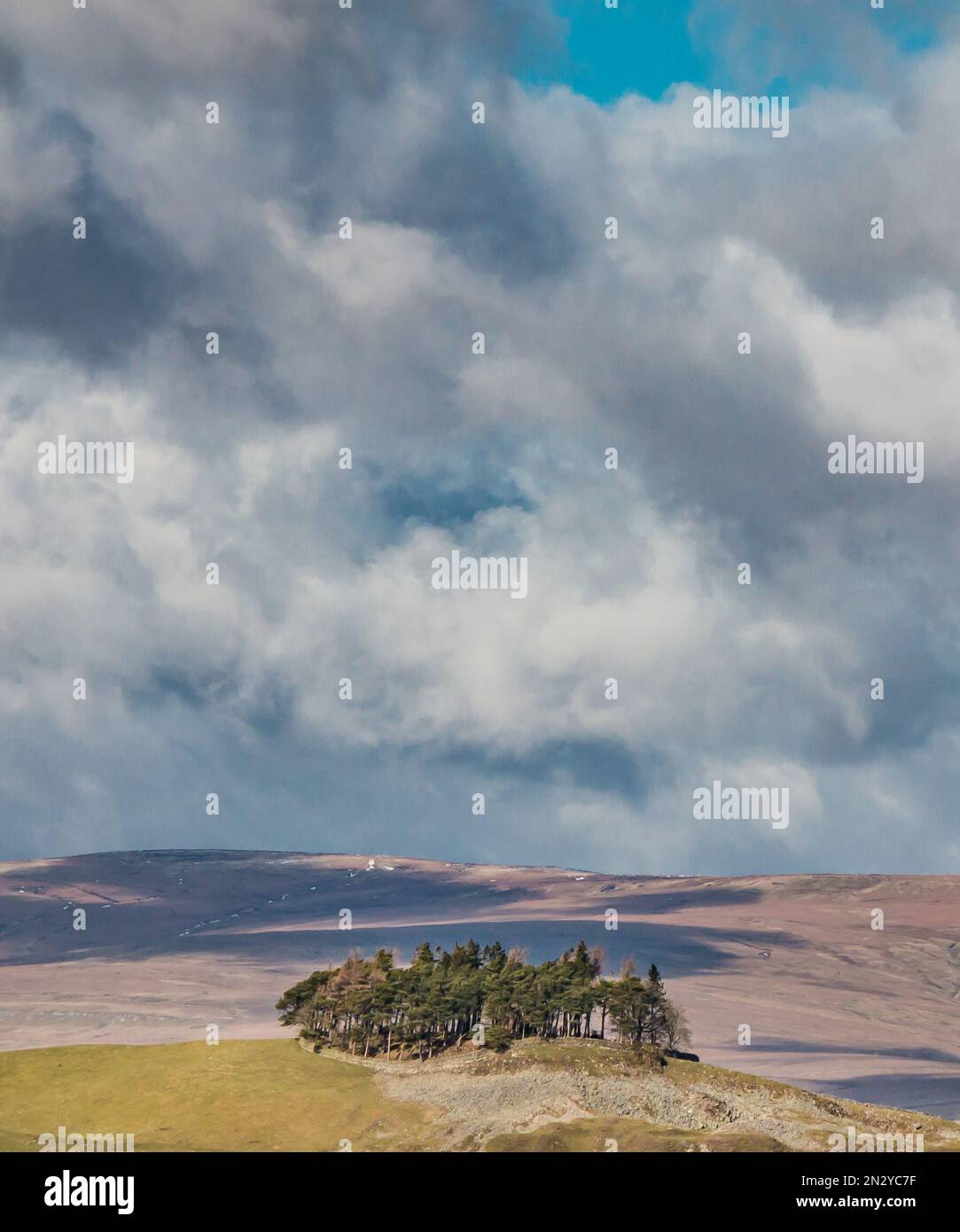 Das berühmte Wahrzeichen von Teesdale erstrahlt im Frühling unter einem dramatischen Himmel Stockfoto