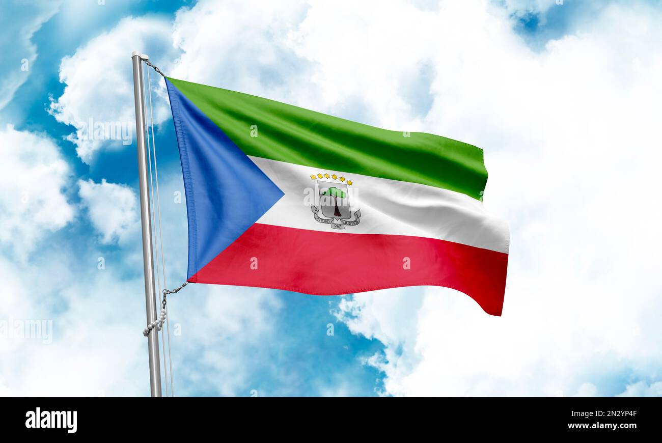 Die Flagge Äquatorialguineas winkt im Hintergrund. 3D-Rendering Stockfoto
