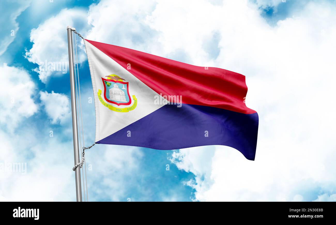 Die Heilige-Martin-Flagge winkt im Hintergrund des Himmels. 3D-Rendering Stockfoto