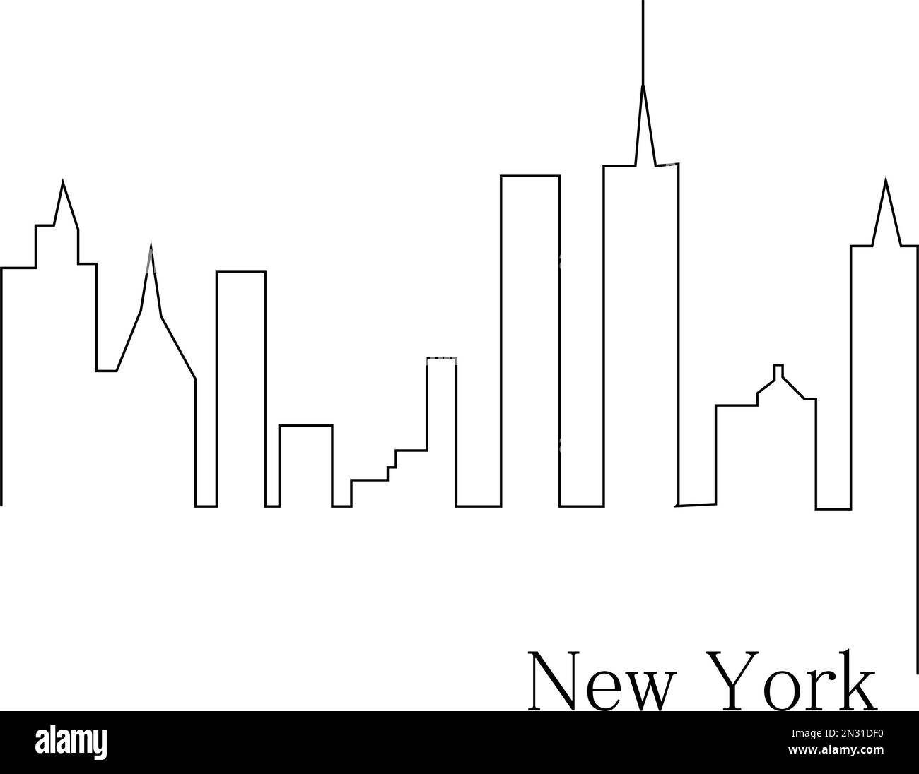 New York, eine Linie. Durchgehende Linie. Handgezeichnete minimalistische Illustration, Vektor. Stock Vektor