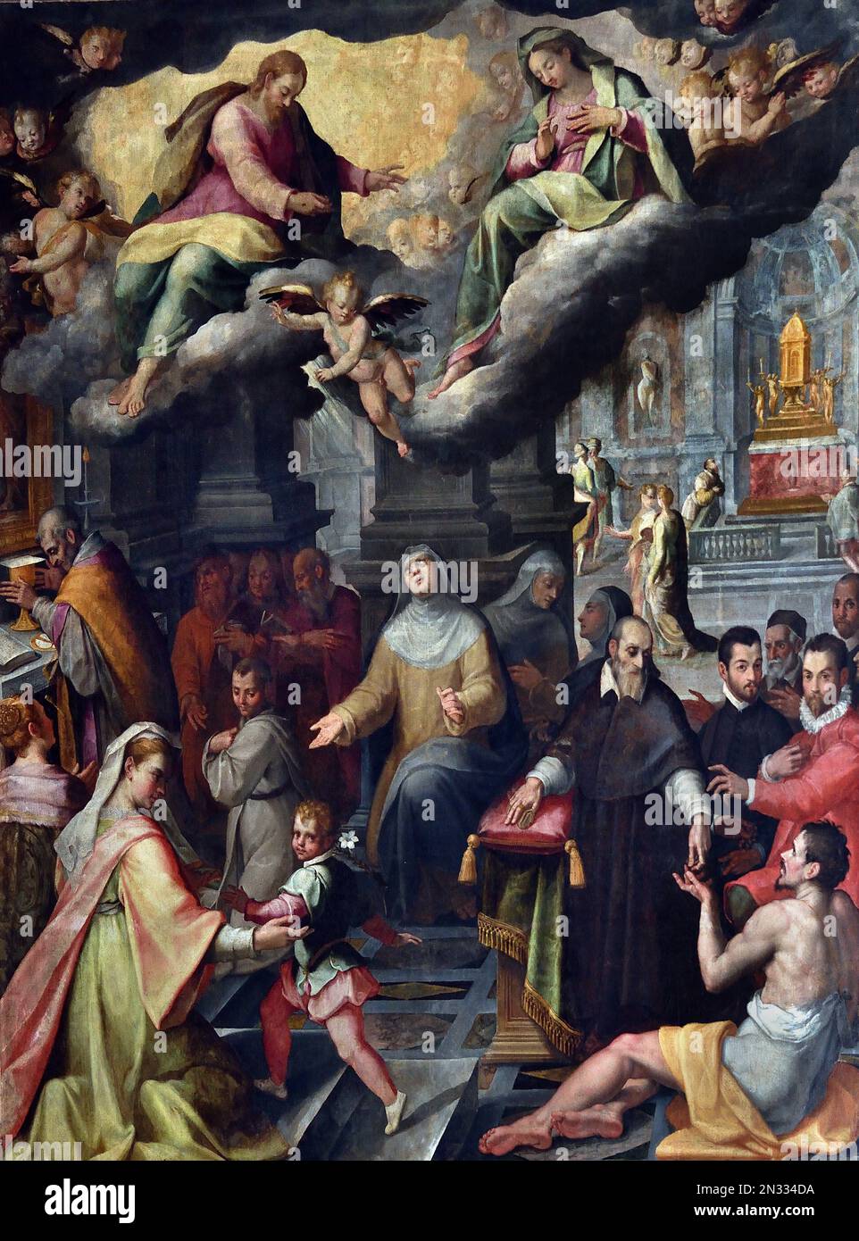 Cristoforo Roncalli, Heilige Katharina empfängt den Eucharisten auf wundersame Weise, 1582 16. Jahrhundert, Tine Art Museum, Italien, Basilika San Domenico, Siena Stockfoto