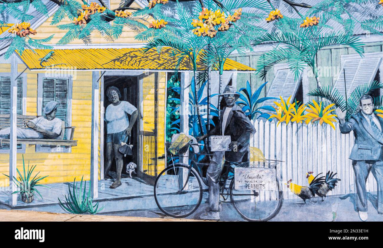 Farbenfrohe Häuser in Old Bahama Village, Key West, Florida, USA Stockfoto