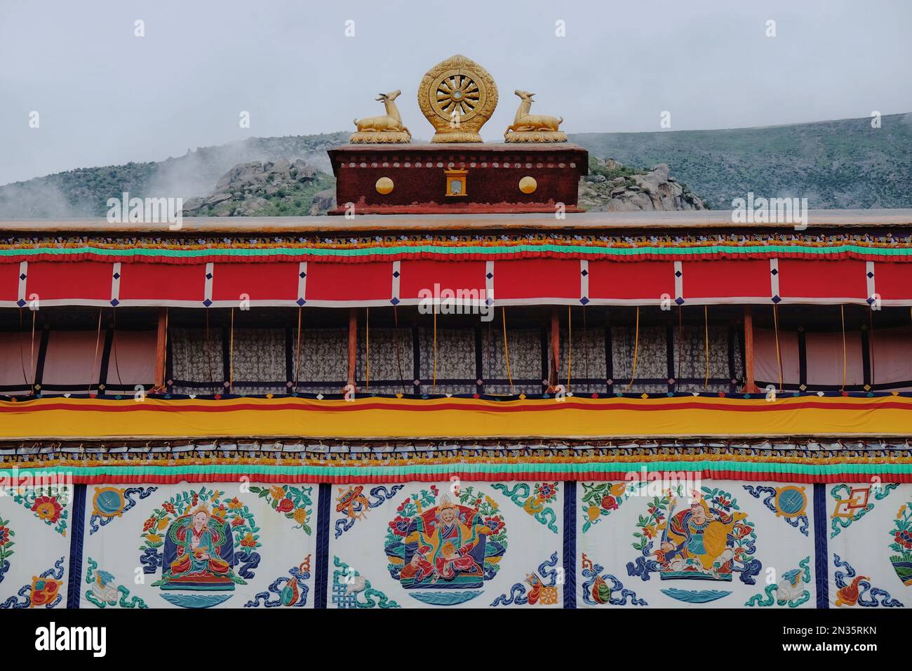 Nahaufnahme des Ramoche-Tempels an einem bewölkten Tag in Lhasa, China Stockfoto