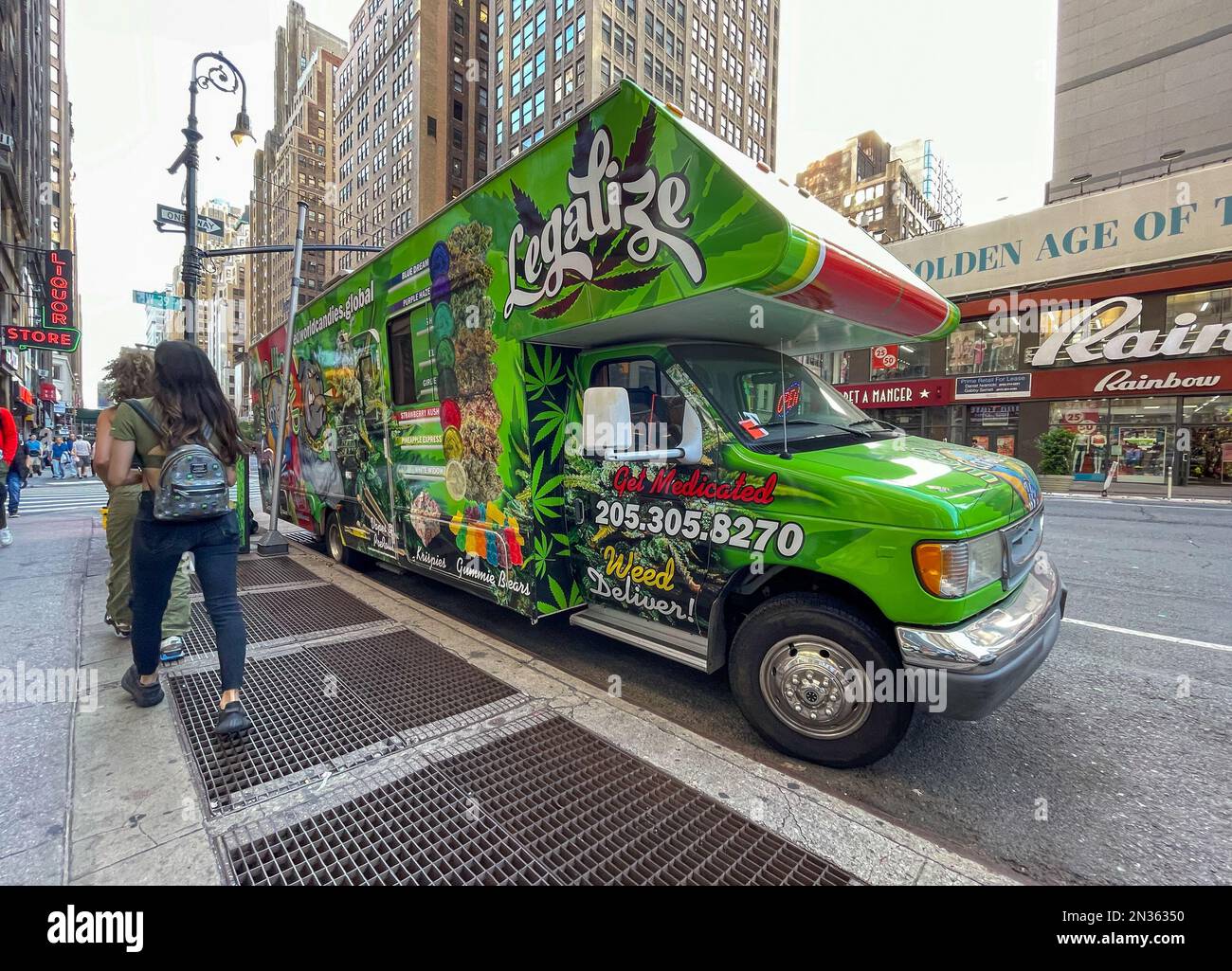 Ein Truck, der Marihuana-Produkte verkauft, ist in Manhattan tätig. Stockfoto