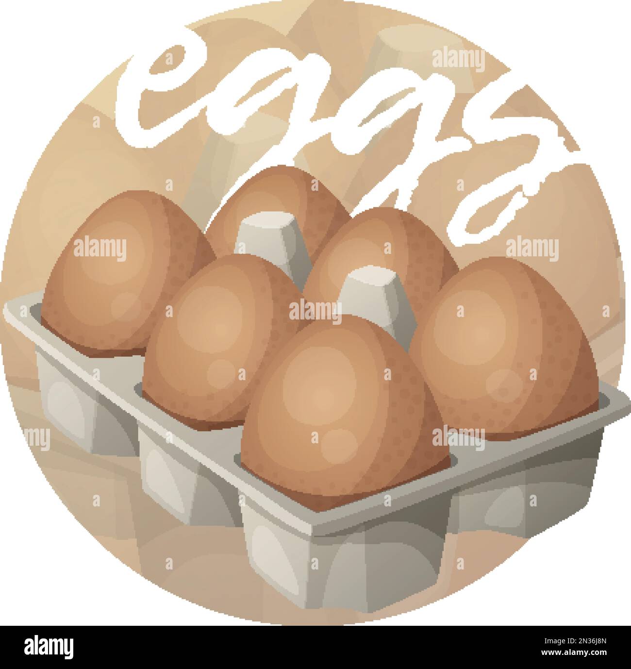 Abbildung: Eier in Karton. Cartoon-Vektorsymbol auf beigefarbenem verlaufendem Hintergrund Stock Vektor