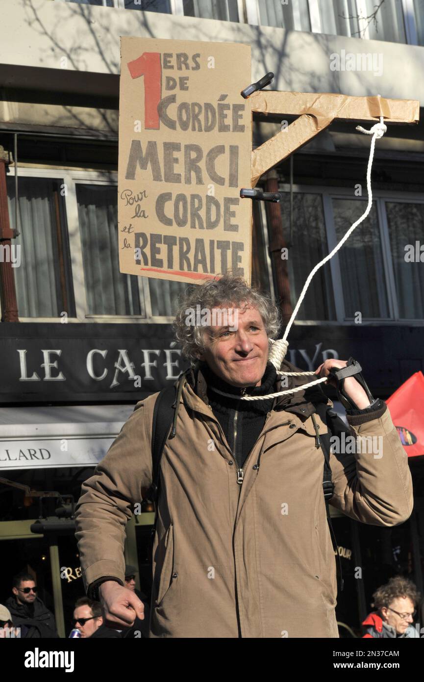 Frankreich. Paris (75) 7. Februar 2023. Dritter Tag landesweiter Kundgebungen und Streiks gegen das Rentenreformprojekt. Mit dem Gesetz wird das Rentenalter auf 64 Jahre angehoben Stockfoto