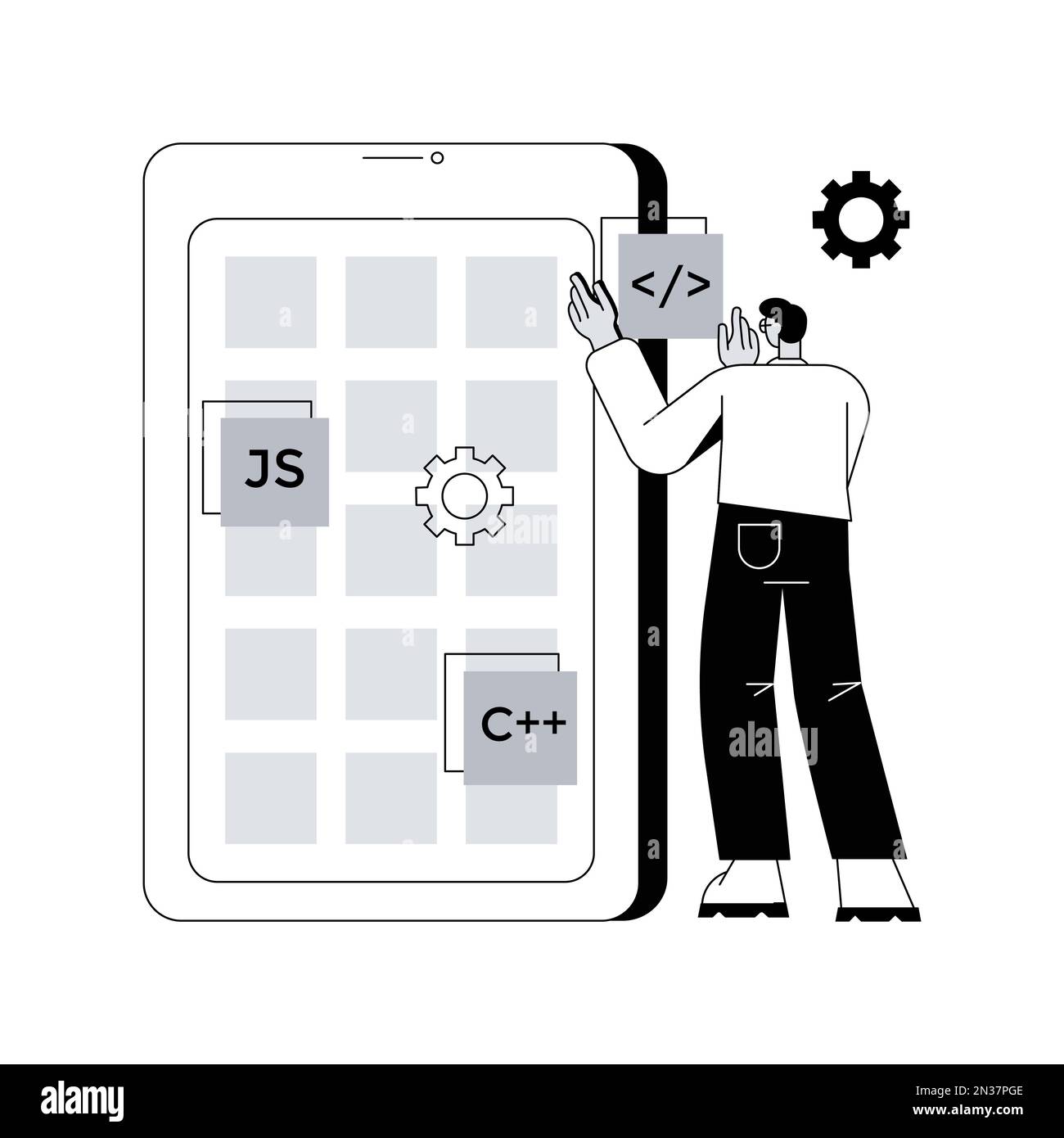 Hybride mobile App abstraktes Konzept Vektor Illustration. Software-Anwendung, native App und Web-Anwendung, Quellcode, Zielplattform, offline laufen, Design-Richtlinien abstrakte Metapher. Stock Vektor