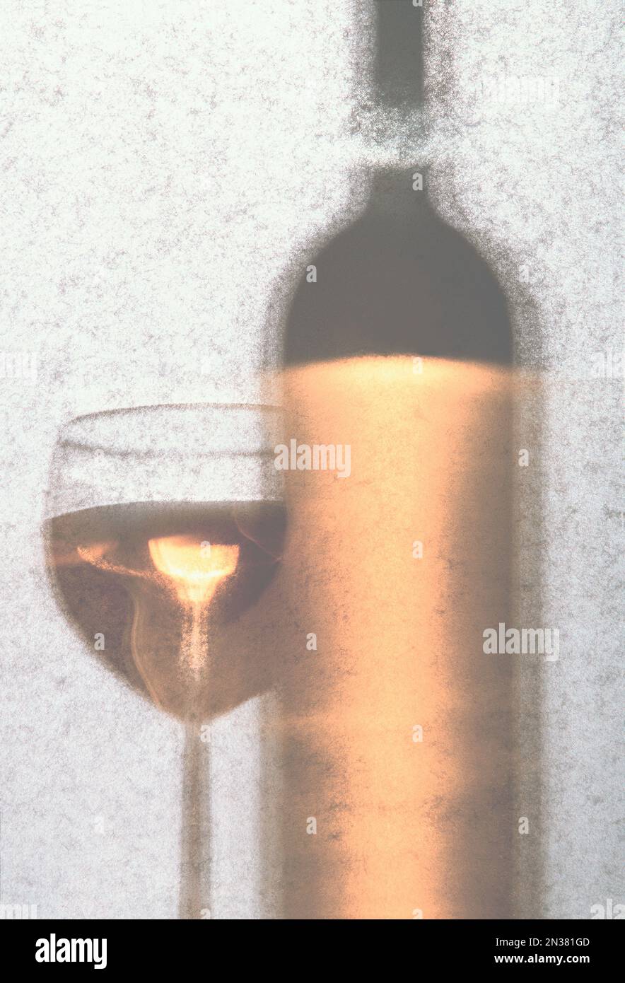 Flasche und Glas Wein Stockfoto