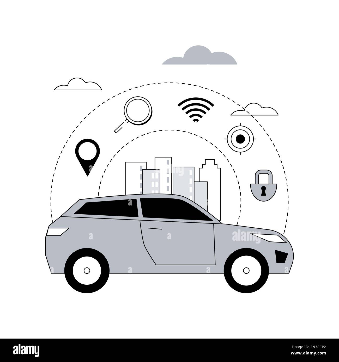 Autonomes Fahren abstrakte Konzept Vektor Illustration. Automatisierte Fahrtechnik, Probefahrt, autonomer Lkw, selbstfahrendes Auto, zukünftiges Transportsystem, Keine abstrakte Metapher für menschliche Fahrzeuge. Stock Vektor