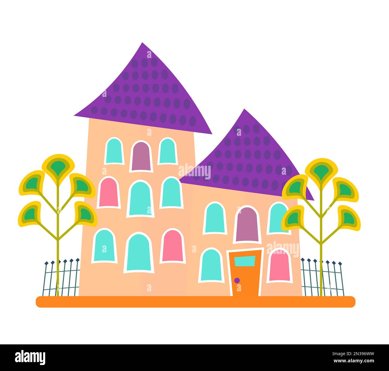 Cartoon, ländliches, süßes Haus. Landhausgebäude, Landhaus-Vektor-Zeichentrickfilm-Illustration Stock Vektor