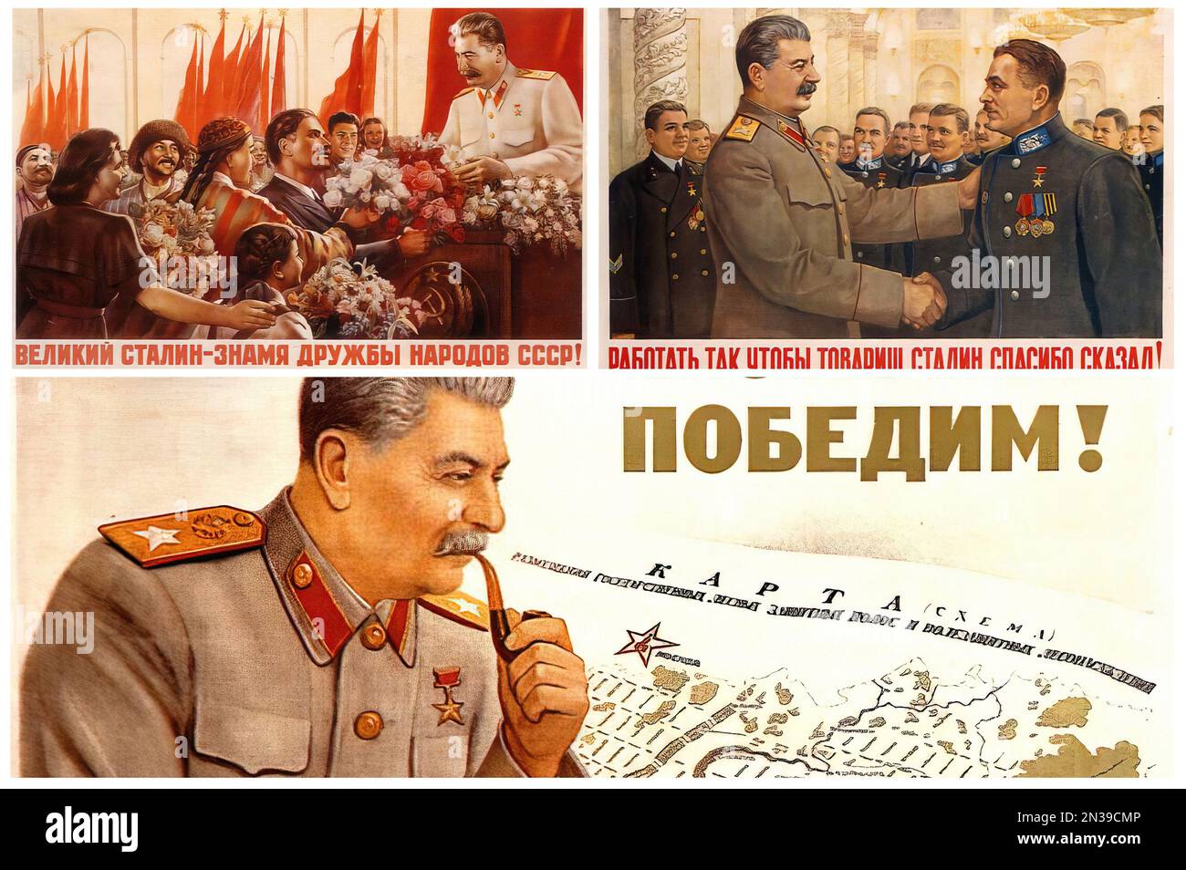 Stalinistische Propaganda-Poster der UdSSR (CCCP Stalin). Stockfoto