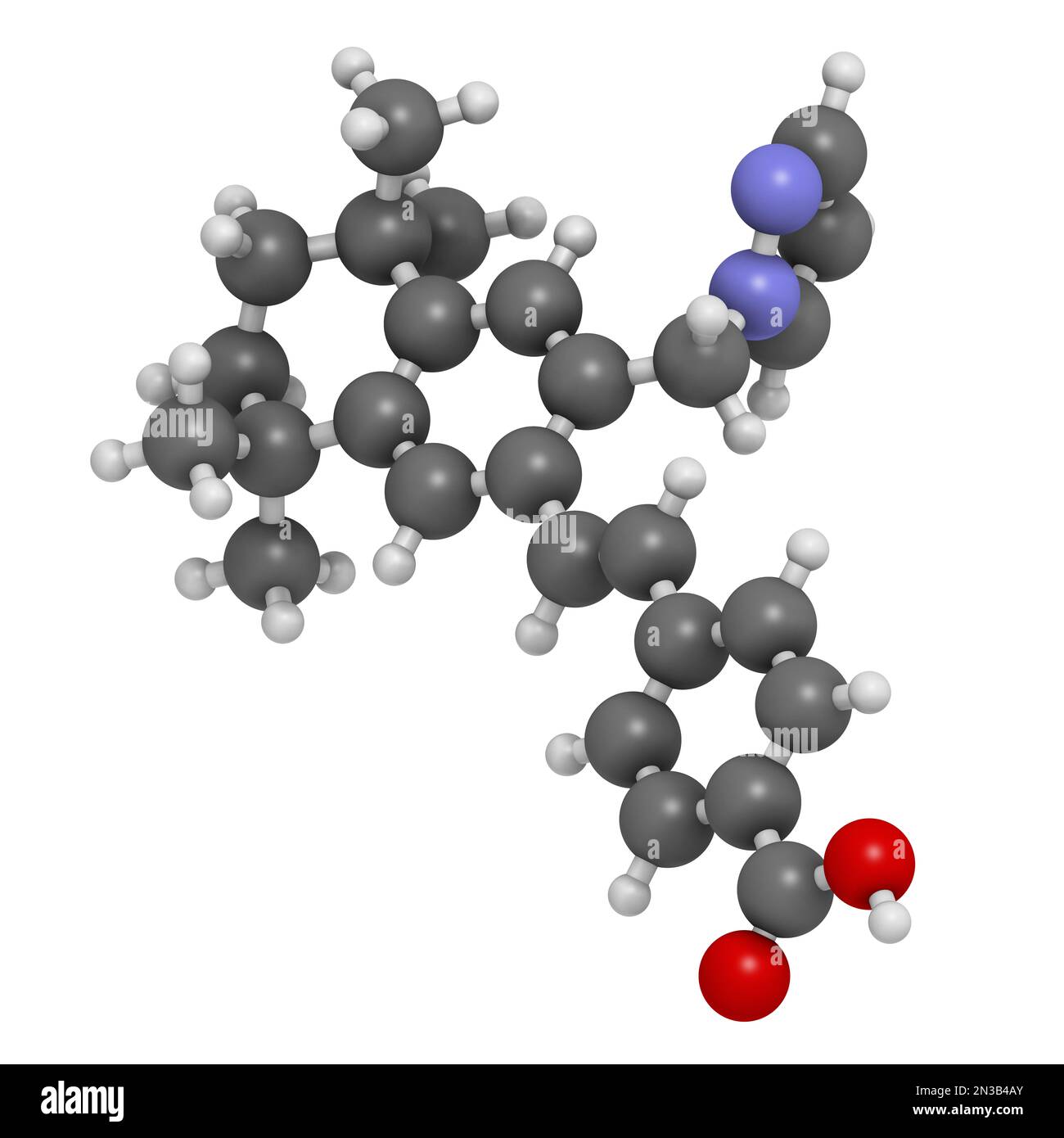 Palovaroten-Arzneimittelmolekül. 3D-Rendering. Atome werden als Kugeln mit herkömmlicher Farbcodierung dargestellt: Wasserstoff (weiß), Kohlenstoff (grau), Stickstoff ( Stockfoto