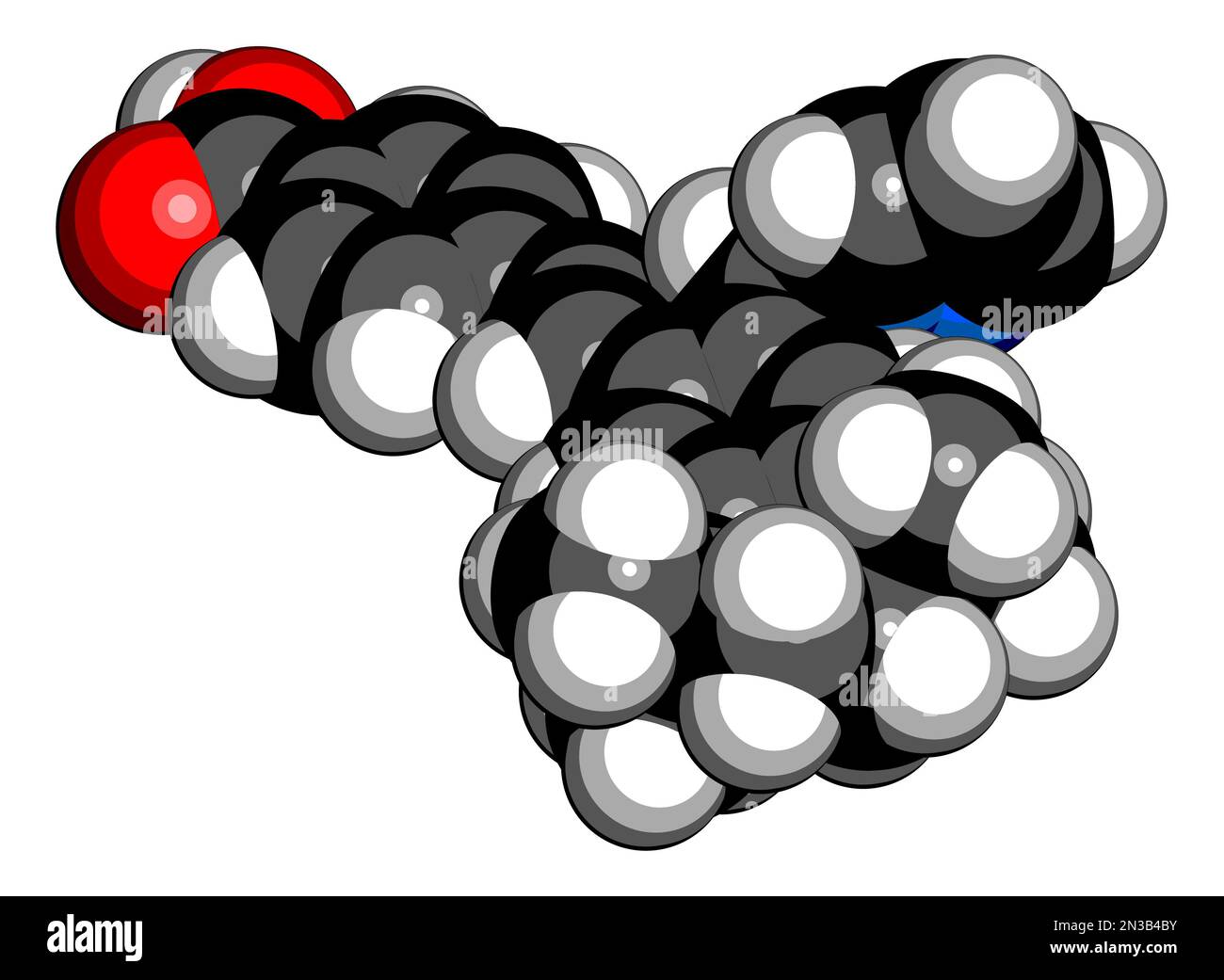 Palovaroten-Arzneimittelmolekül. 3D-Rendering. Atome werden als Kugeln mit herkömmlicher Farbcodierung dargestellt: Wasserstoff (weiß), Kohlenstoff (schwarz), Stickstoff Stockfoto