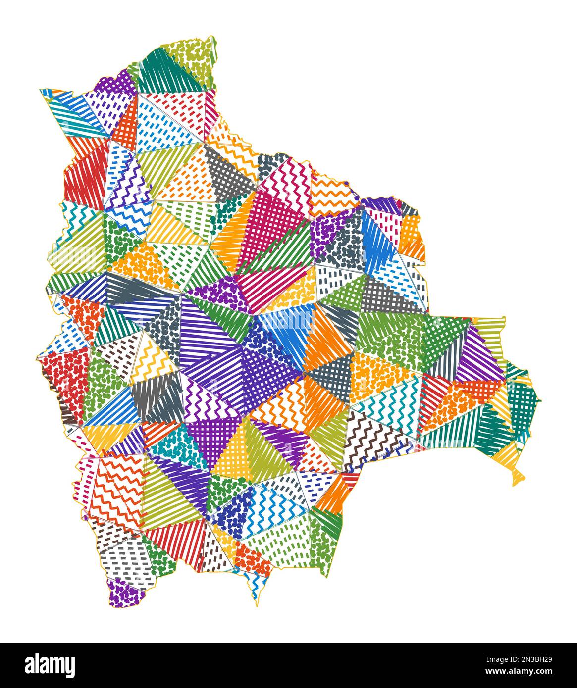 Karte von Bolivien im Kinderstil. Handgezeichnete Polygone in Bolivienform. Vektordarstellung. Stock Vektor