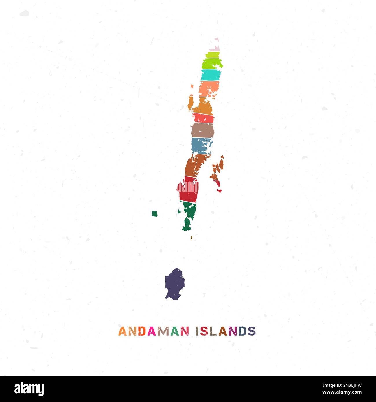 Kartendesign der Andamaneninseln. Form der Insel mit wunderschönen geometrischen Wellen und Grunge-Textur. Charmante Vektordarstellung. Stock Vektor