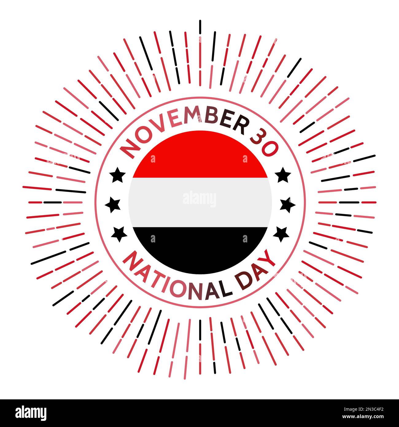 Abzeichen für den Jemen-Nationalfeiertag. Südjemenitische Unabhängigkeitserklärung vom Vereinigten Königreich im Jahr 1967. Am 30. November gefeiert. Stock Vektor