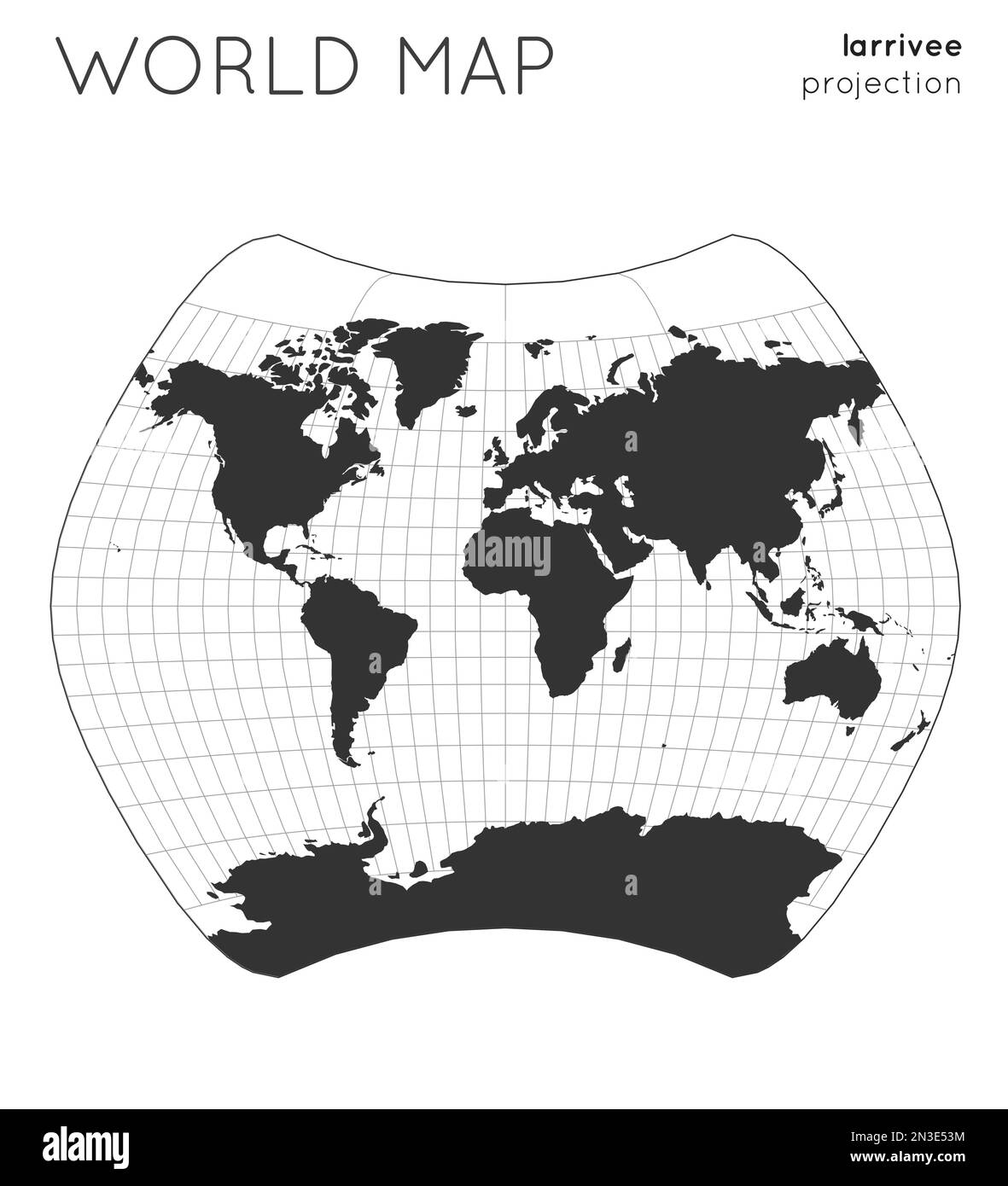 Weltkarte. Globe in larrivee-Projektion, mit Rasterlinien. Moderne Vektordarstellung. Stock Vektor