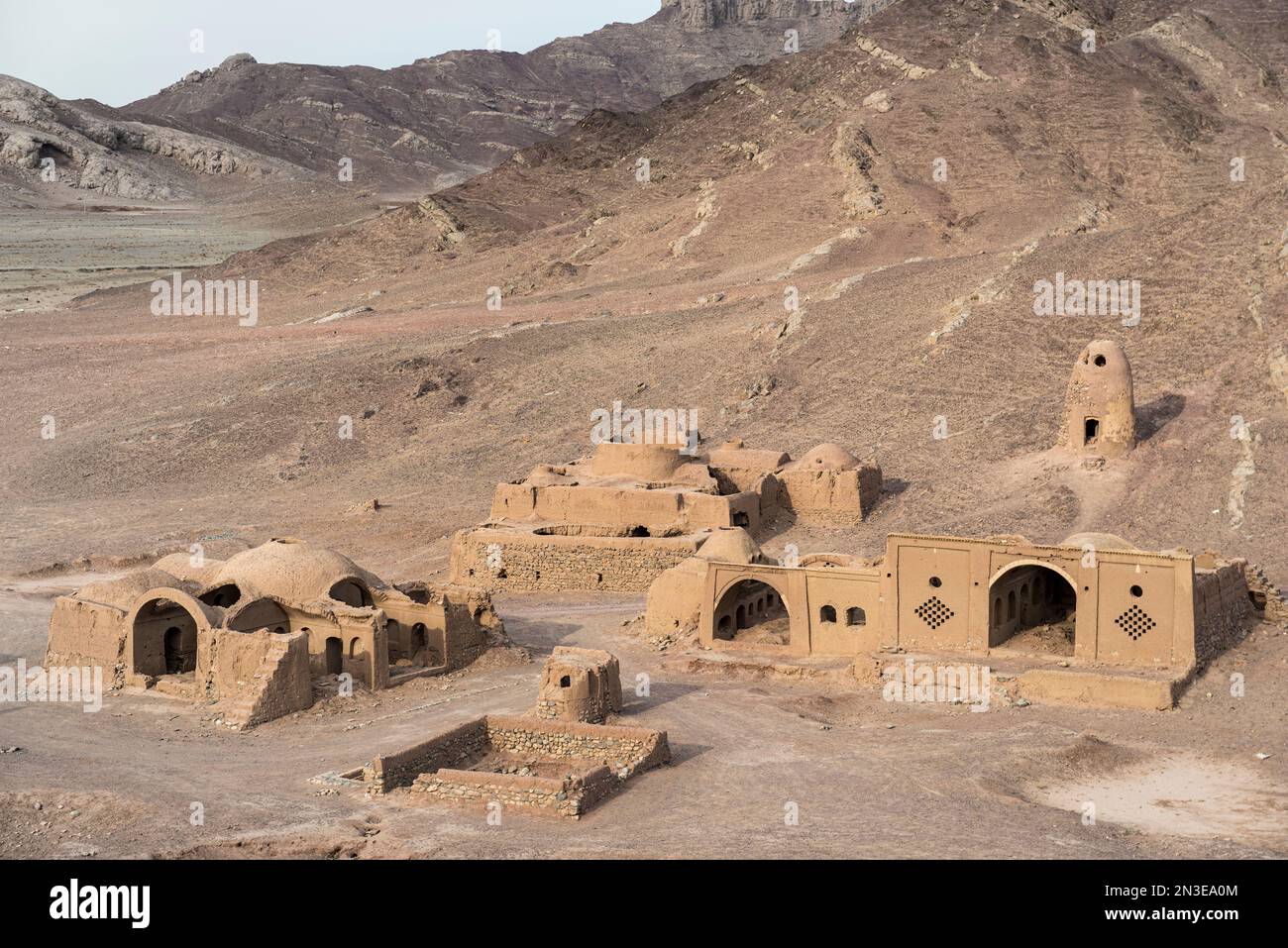 Ruine Zoroastrian, Tower of Silence Complex, außerhalb von Yazd; Provinz Yazd, Iran Stockfoto