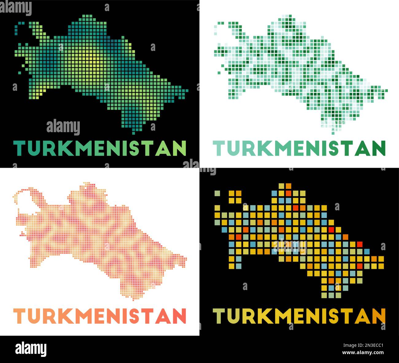 Turkmenistan Karte. Sammlung der Karte von Turkmenistan im gepunkteten Stil. Grenzen des Landes mit Rechtecken für Ihr Design. Stock Vektor