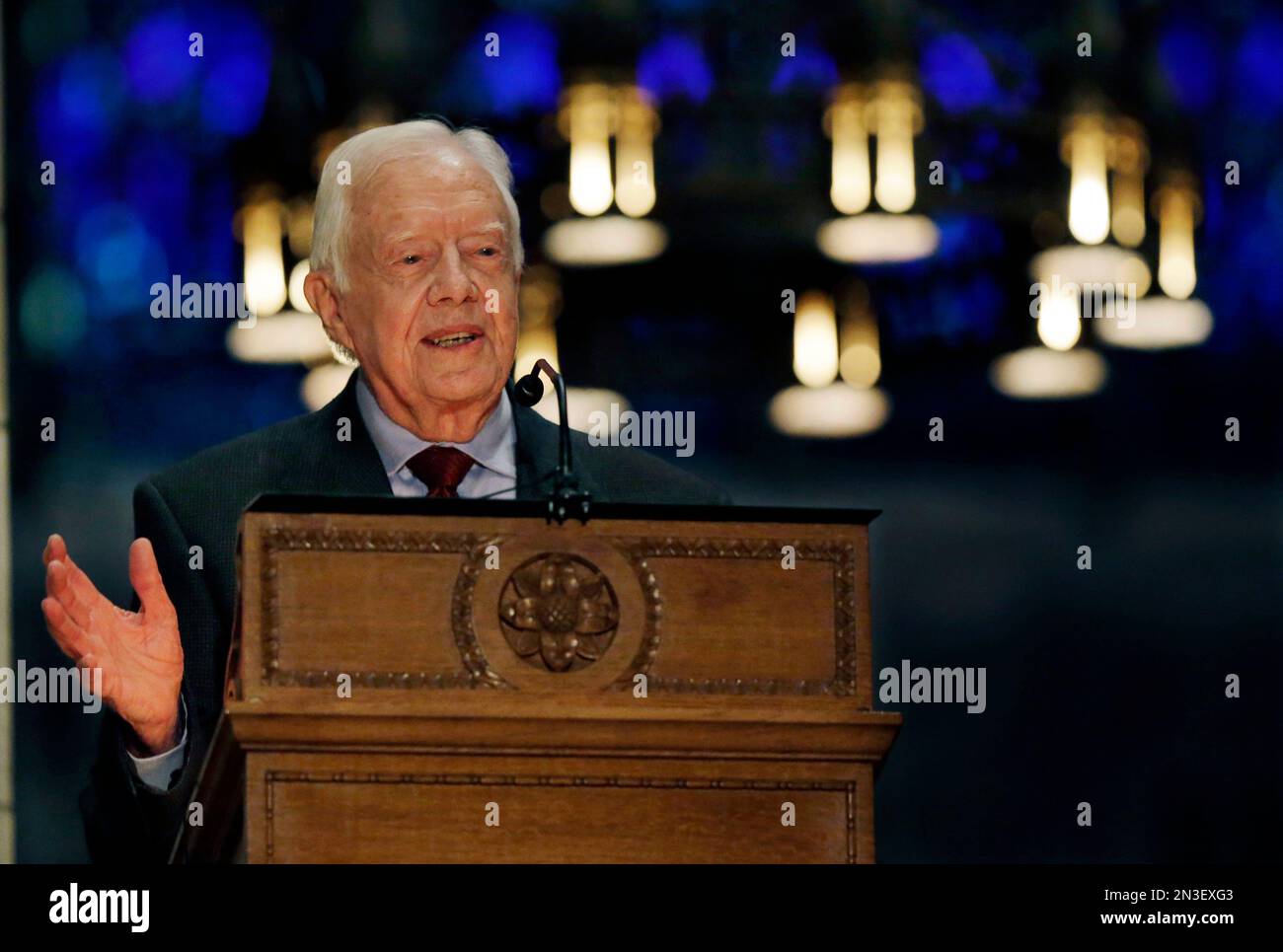 Former President Jimmy Carter, 90, addresses a gathering at the