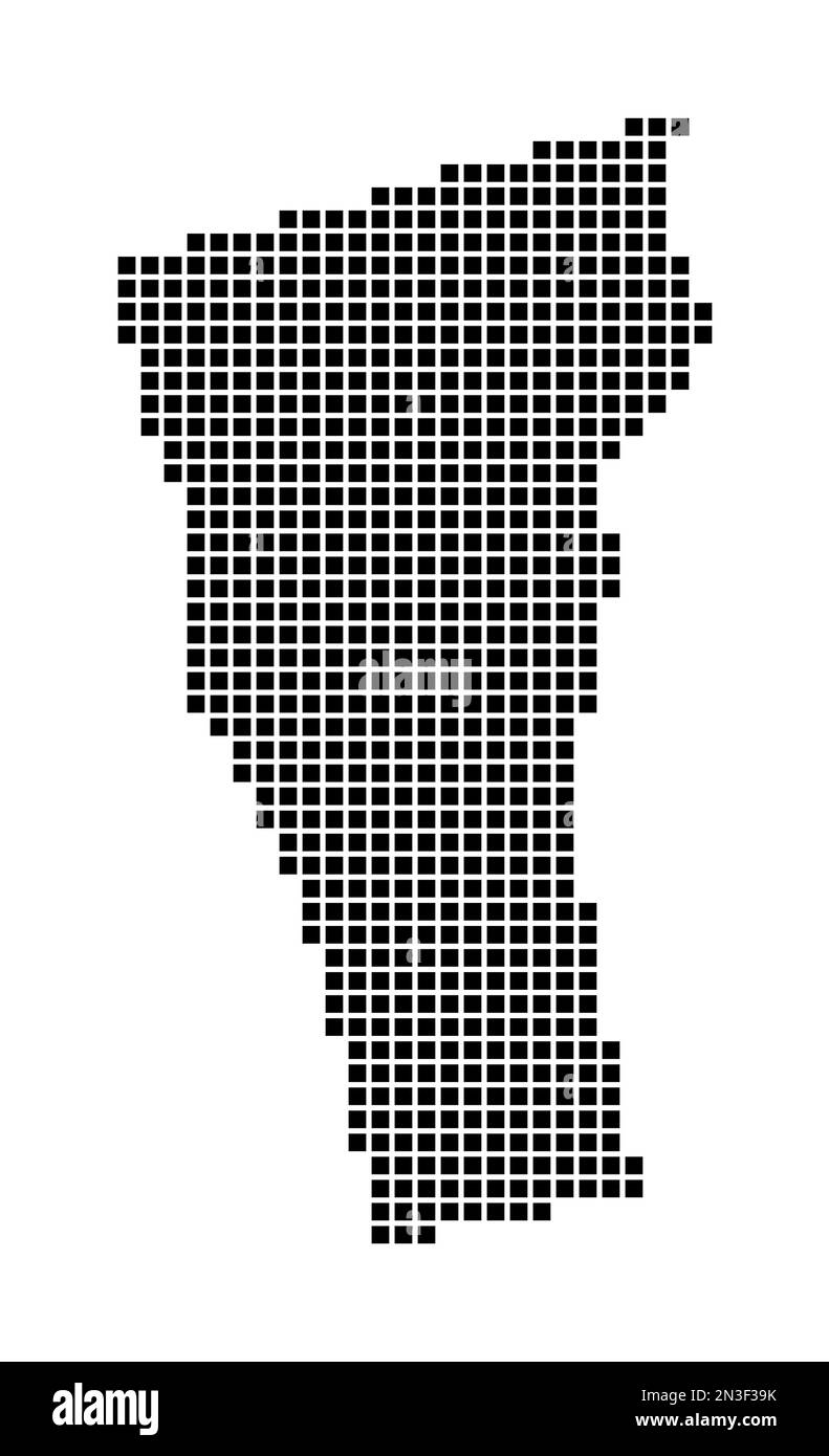 Vermont Karte. Karte von Vermont im gepunkteten Stil. Die Grenzen des US-Bundesstaates sind mit Rechtecken für Ihre Konstruktion gefüllt. Vektorabbildung. Stock Vektor