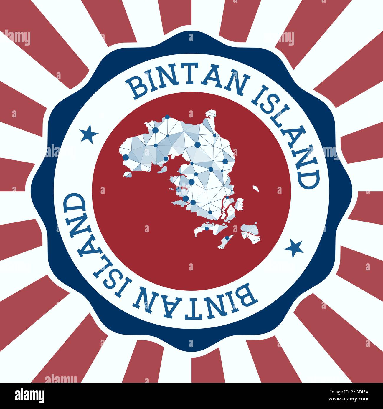 Bintan Island Abzeichen. Rundes Logo der Insel mit dreieckiger Netzkarte und radialen Strahlen. EPS10-Vektor. Stock Vektor