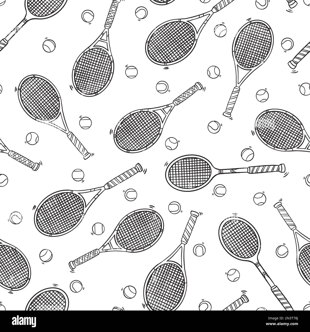 Tennisschläger mit nahtlosem Muster. Hintergrund der Vektordarstellung für Cartoon-Illustrationen. Für Druck, Textil, Web, Inneneinrichtung, Mode, Oberfläche, gra Stock Vektor
