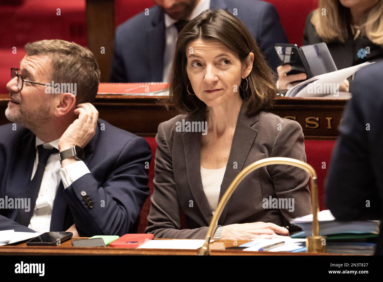 Die französische Staatssekretärin für Europa, Laurence Boone, nimmt am 07. Februar 2023 an einer Fragestunde an die Regierung in der französischen Nationalversammlung in Paris Teil. Foto: David Niviere/ABACAPRESS.COM Stockfoto