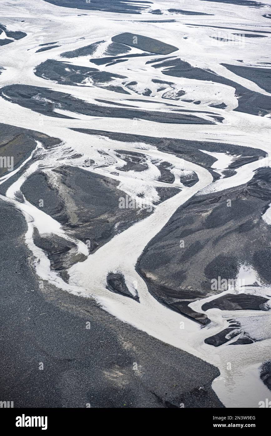 Schwemmland, Flussmander, Dimonarhellir, Suourland, Island Stockfoto