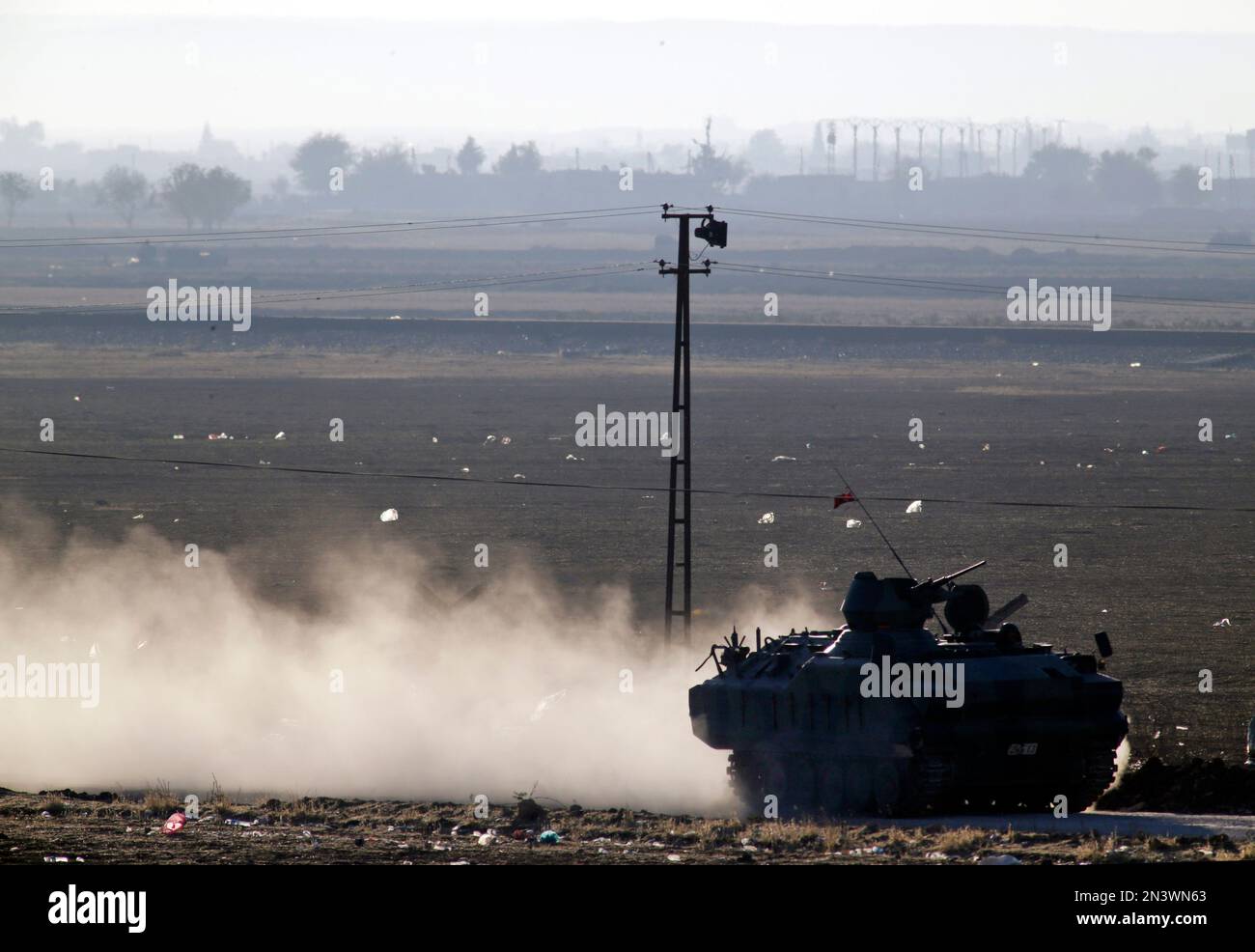 Backdropped By Syria A Turkish Forces Armoured Vehicle Patrols The