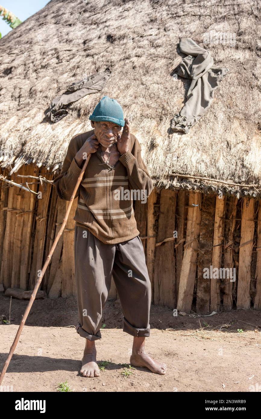 Alter Mann, blind, Hut, Kaffe, Äthiopien Stockfoto