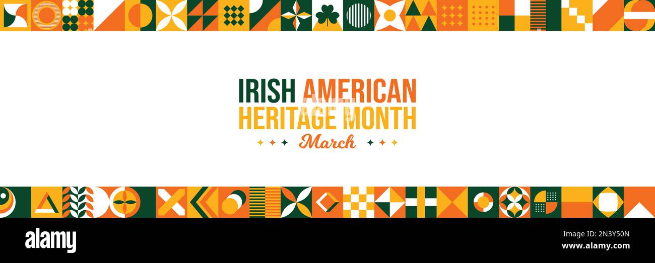 Hintergrund Des Irish American Heritage Month. Beitrag eines irischen Immigranten in den Vereinigten Staaten von Amerika im März. Horizontale Website-Kopfzeile Stock Vektor